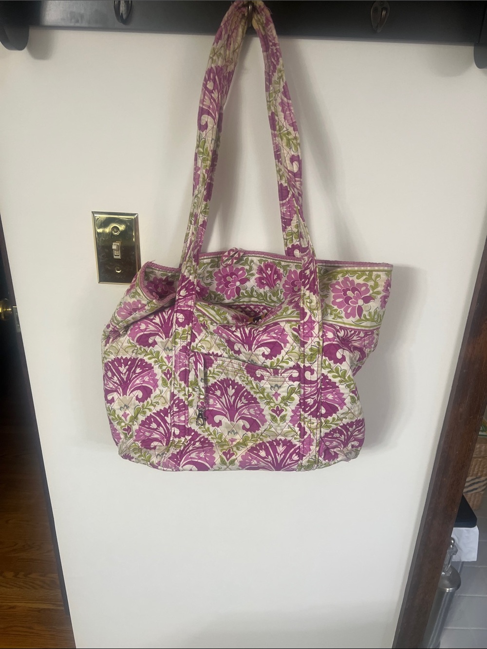 Quilted Floral Tote Bag - Pink & Green